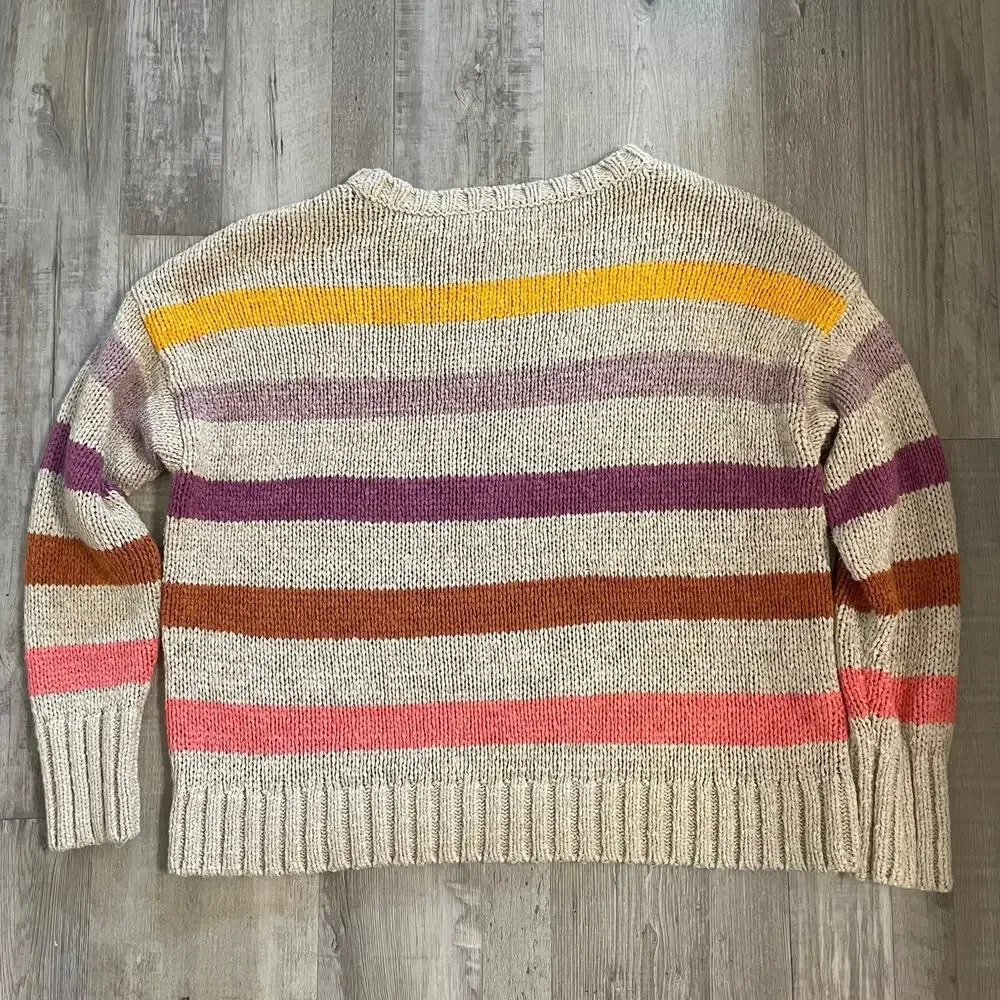Lou & Grey & LOFT Sweater Womens LARGE Multicolor Chunky Knit Striped Pullover - Picture 14 of 14